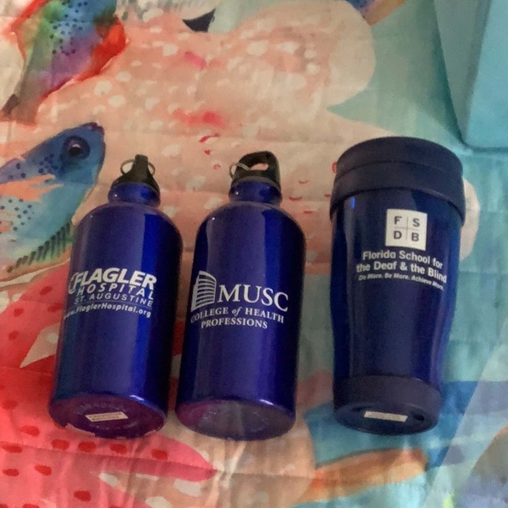 Bundle water jugs blue with coffee mug. Iron metallic blue two New